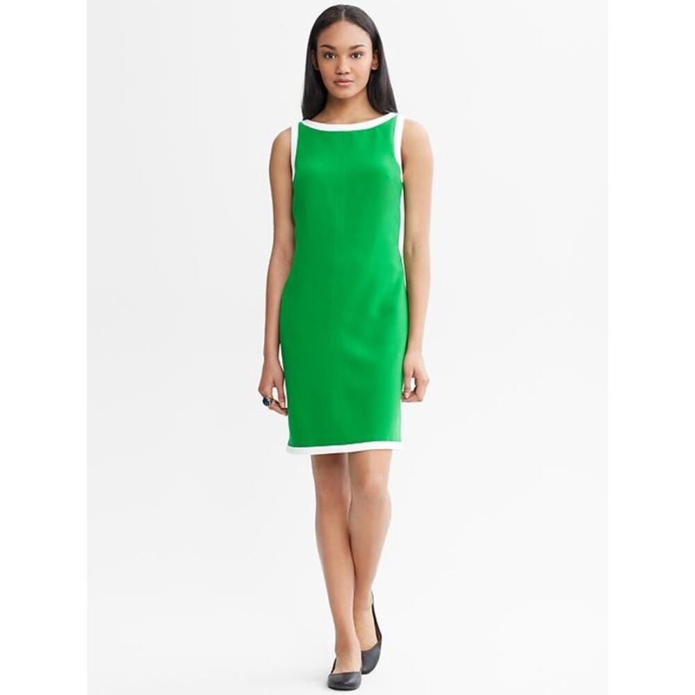 Banana Republic Mad Men Green White Shift Dress Women's Size 12 1960s Style Rare